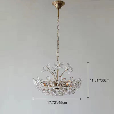 Traditional French Round Crystal Flower Copper 6/8 Light Chandelier For Living Room