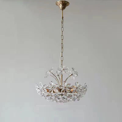 Traditional French Round Crystal Flower Copper 6/8 Light Chandelier For Living Room