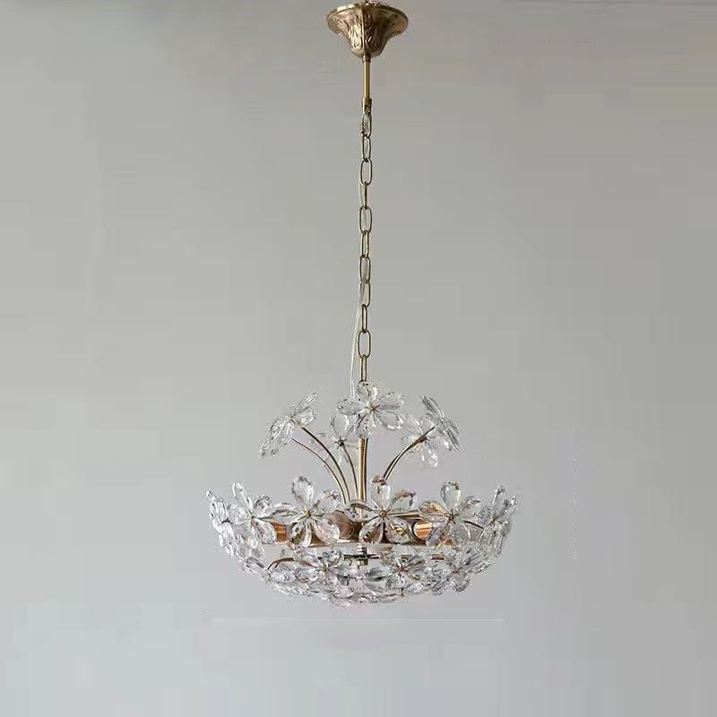 Traditional French Round Crystal Flower Copper 6/8 Light Chandelier For Living Room