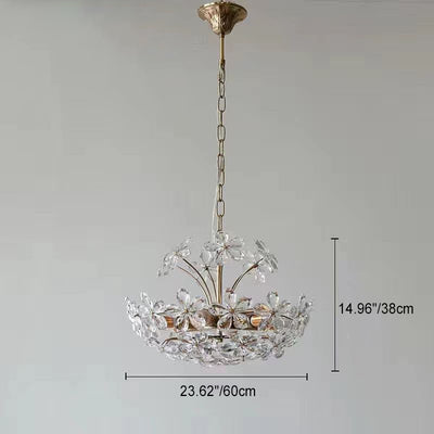 Traditional French Round Crystal Flower Copper 6/8 Light Chandelier For Living Room