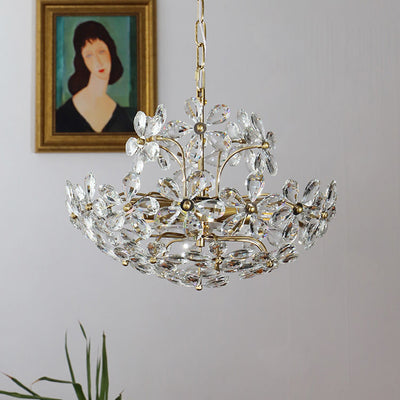 Traditional French Round Crystal Flower Copper 6/8 Light Chandelier For Living Room