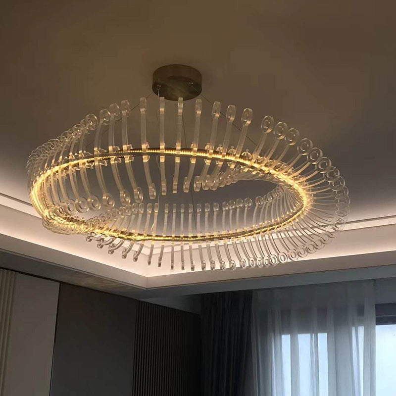 Modern Minimalist Circular Fishbone Shape Iron Acrylic LED Chandelier For Living Room