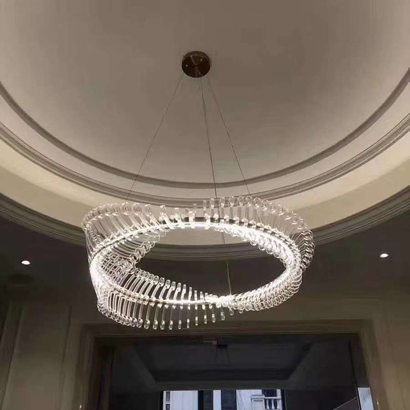 Modern Minimalist Circular Fishbone Shape Iron Acrylic LED Chandelier For Living Room