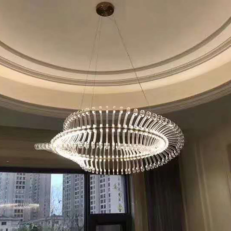 Modern Minimalist Circular Fishbone Shape Iron Acrylic LED Chandelier For Living Room