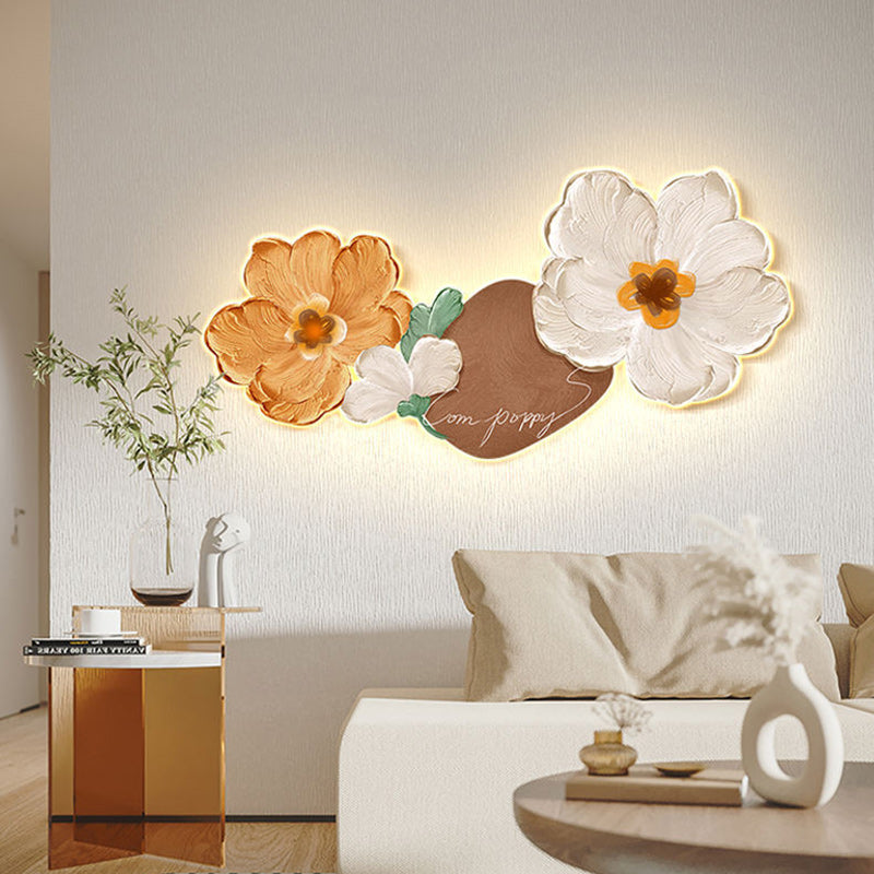 Modern Art Deco Oil Painting Flower Acrylic LED Wall Sconce Lamp For Living Room