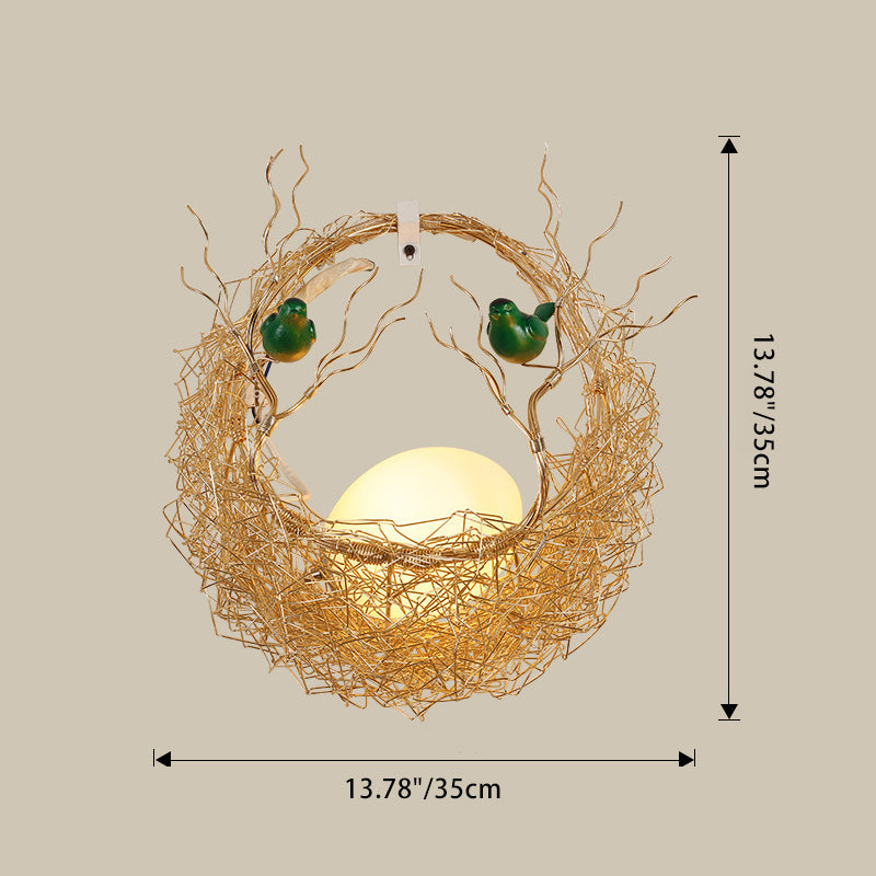 Zeitgenössische kreative runde Vogelnest Aluminium Hardware Glas 1-Licht Wandleuchte Lampe für Wohnzimmer 