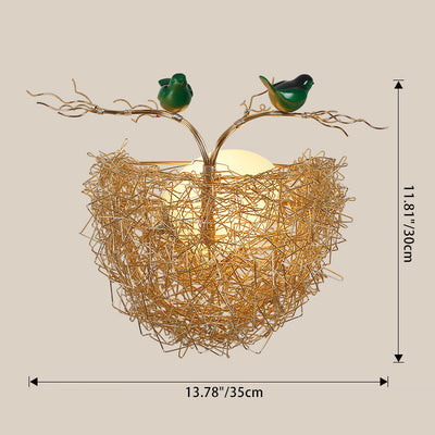 Zeitgenössische kreative runde Vogelnest Aluminium Hardware Glas 1-Licht Wandleuchte Lampe für Wohnzimmer 