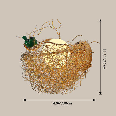 Zeitgenössische kreative runde Vogelnest Aluminium Hardware Glas 1-Licht Wandleuchte Lampe für Wohnzimmer 