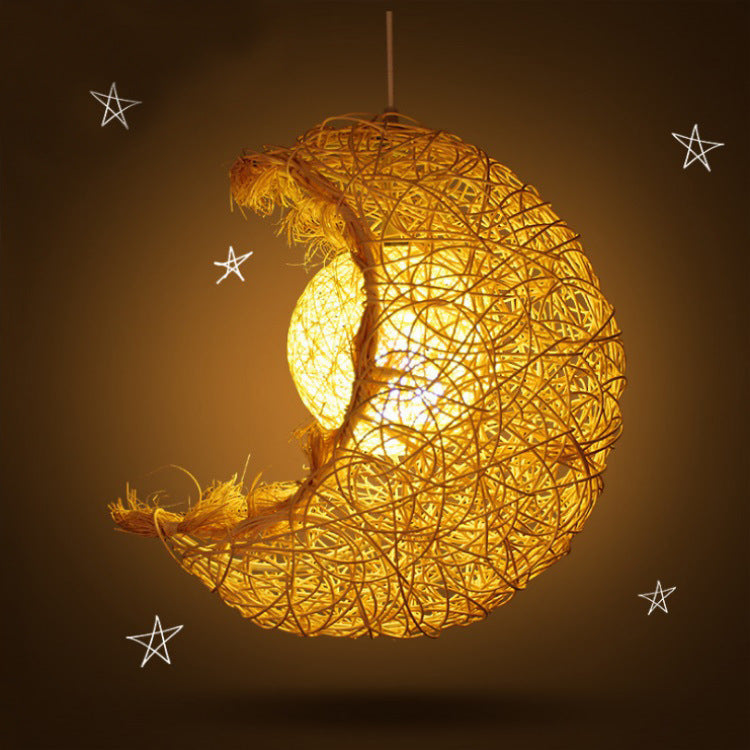 Zeitgenössische kreative Rattan Moon Orb Twine Rope 1-Licht Pendelleuchte für Wohnzimmer 