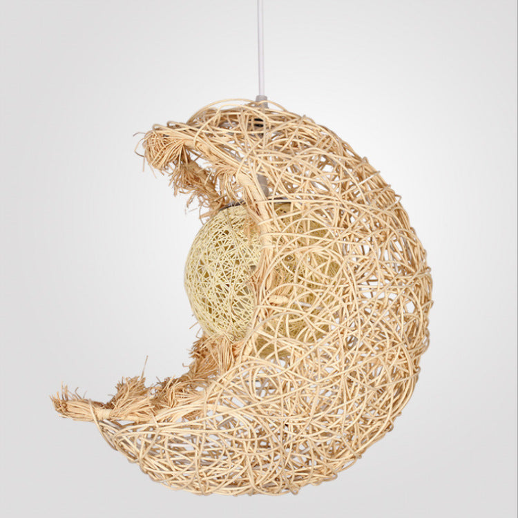 Zeitgenössische kreative Rattan Moon Orb Twine Rope 1-Licht Pendelleuchte für Wohnzimmer 