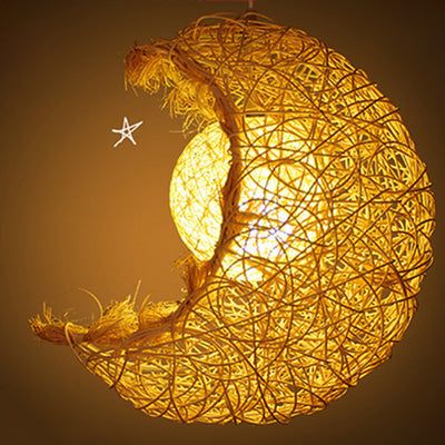 Zeitgenössische kreative Rattan Moon Orb Twine Rope 1-Licht Pendelleuchte für Wohnzimmer 