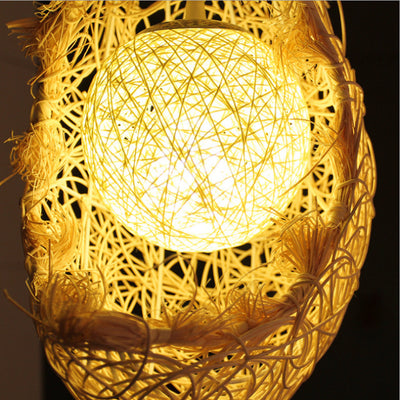 Zeitgenössische kreative Rattan Moon Orb Twine Rope 1-Licht Pendelleuchte für Wohnzimmer 