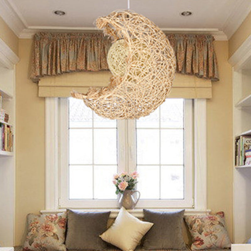 Zeitgenössische kreative Rattan Moon Orb Twine Rope 1-Licht Pendelleuchte für Wohnzimmer 