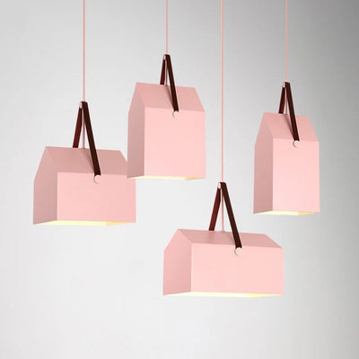 Modern Minimalist Macaron Rectangular Trapezoidal Iron 1-Light Pendant Light For Living Room