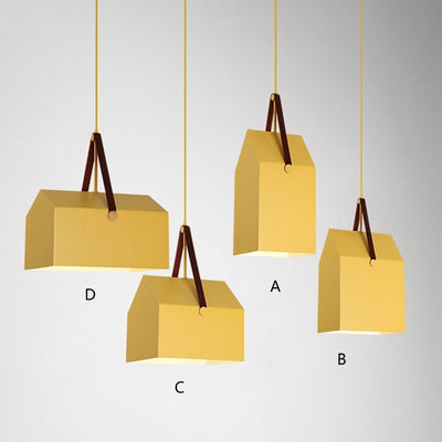 Modern Minimalist Macaron Rectangular Trapezoidal Iron 1-Light Pendant Light For Living Room