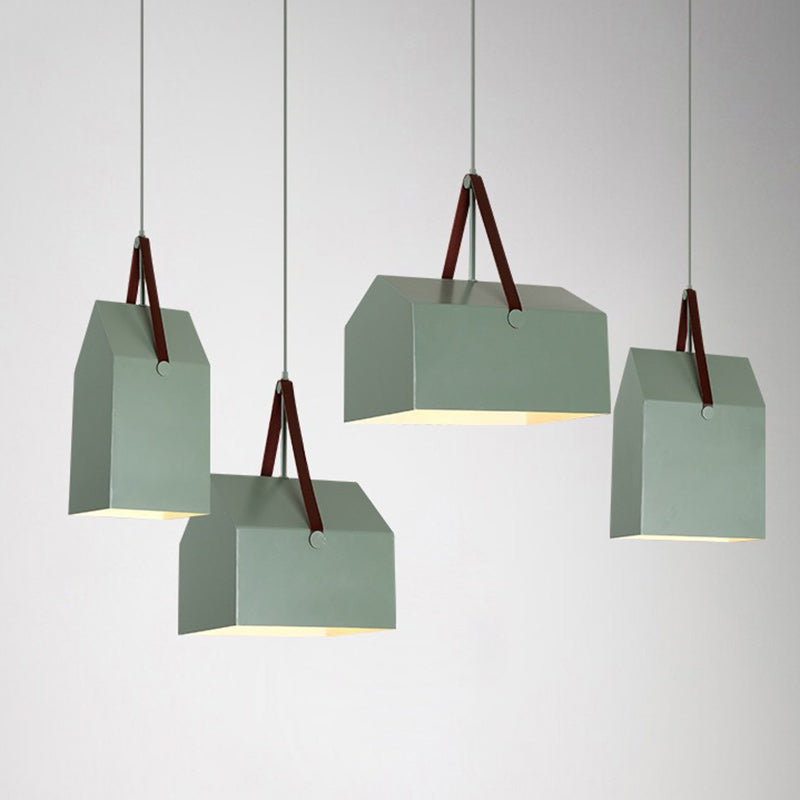 Modern Minimalist Macaron Rectangular Trapezoidal Iron 1-Light Pendant Light For Living Room