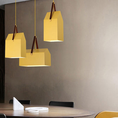 Modern Minimalist Macaron Rectangular Trapezoidal Iron 1-Light Pendant Light For Living Room