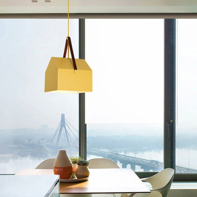 Modern Minimalist Macaron Rectangular Trapezoidal Iron 1-Light Pendant Light For Living Room