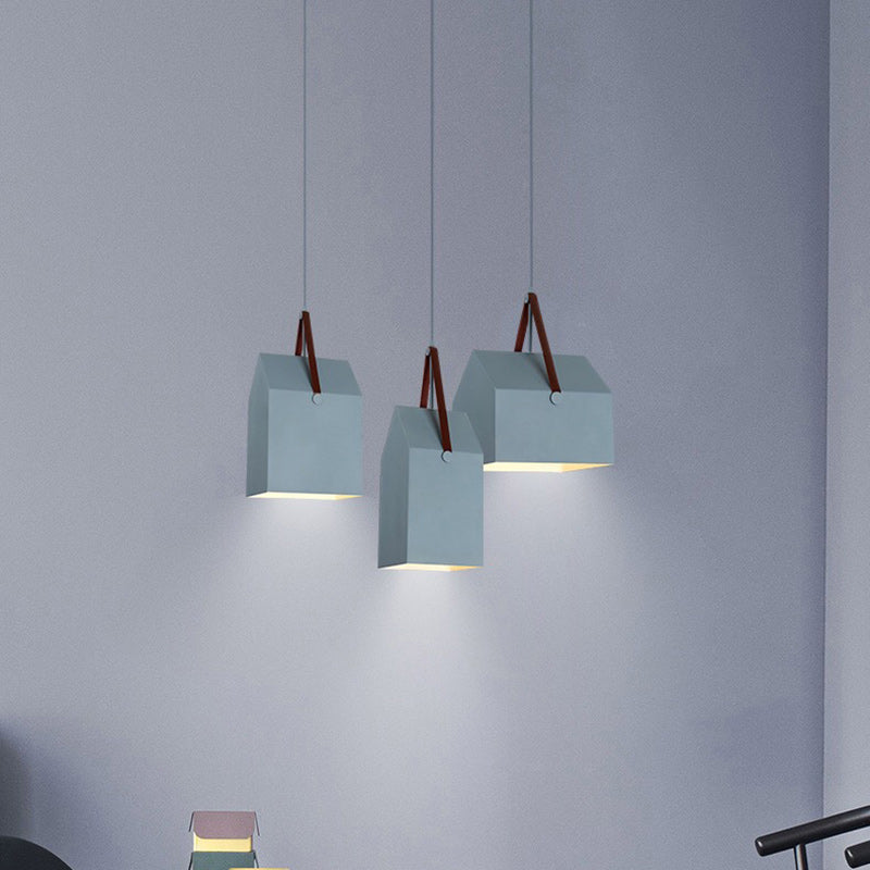 Modern Minimalist Macaron Rectangular Trapezoidal Iron 1-Light Pendant Light For Living Room