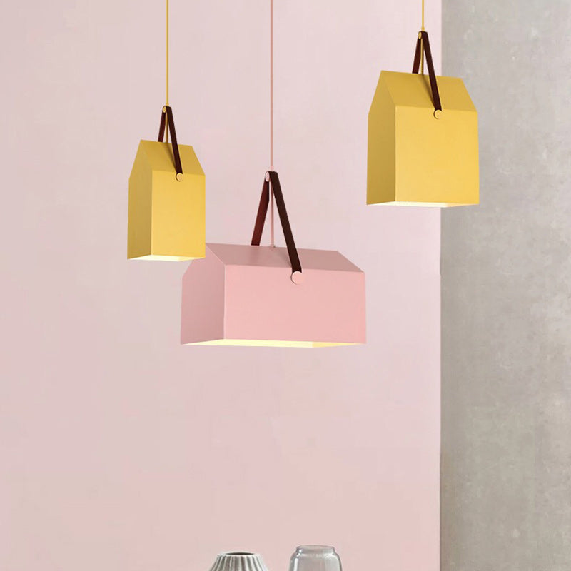 Modern Minimalist Macaron Rectangular Trapezoidal Iron 1-Light Pendant Light For Living Room