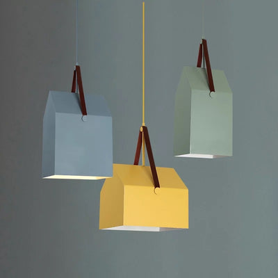 Modern Minimalist Macaron Rectangular Trapezoidal Iron 1-Light Pendant Light For Living Room