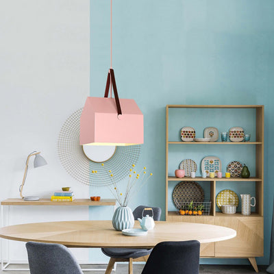 Modern Minimalist Macaron Rectangular Trapezoidal Iron 1-Light Pendant Light For Living Room