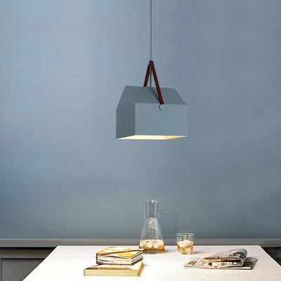 Modern Minimalist Macaron Rectangular Trapezoidal Iron 1-Light Pendant Light For Living Room