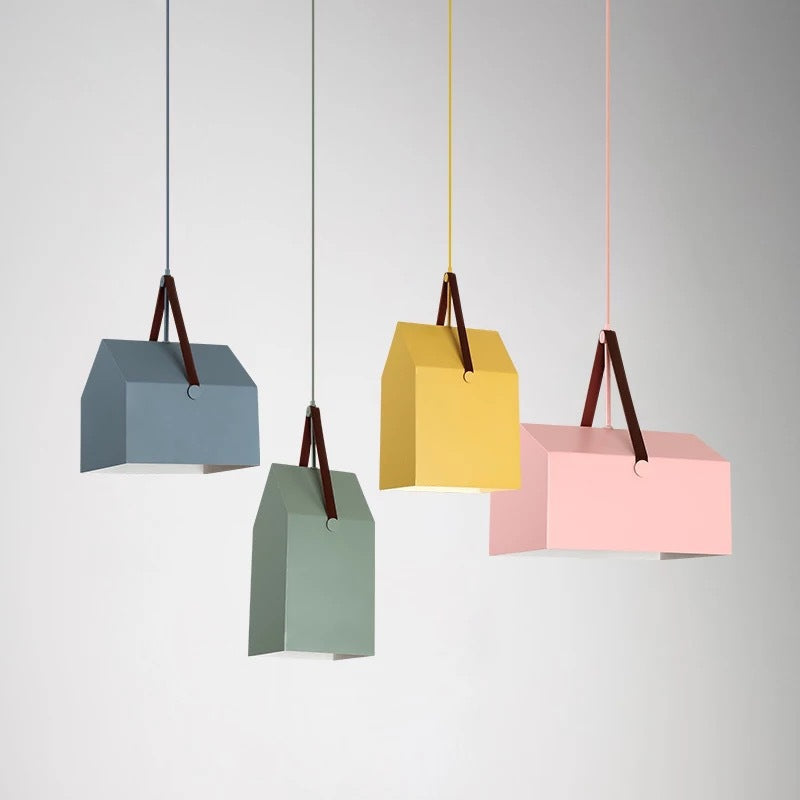 Modern Minimalist Macaron Rectangular Trapezoidal Iron 1-Light Pendant Light For Living Room