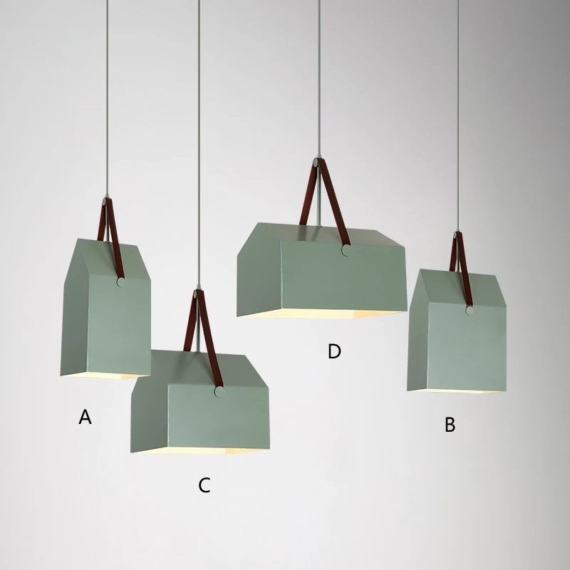 Modern Minimalist Macaron Rectangular Trapezoidal Iron 1-Light Pendant Light For Living Room