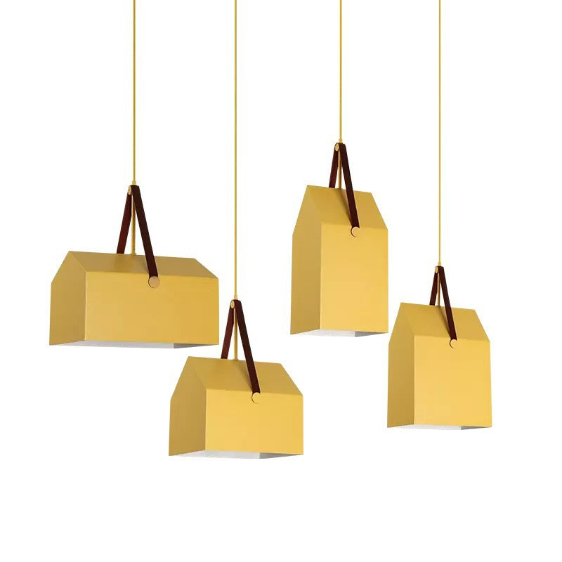 Modern Minimalist Macaron Rectangular Trapezoidal Iron 1-Light Pendant Light For Living Room