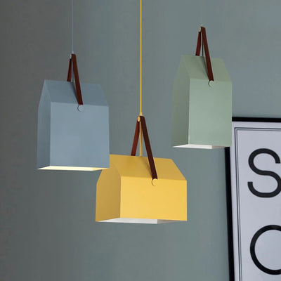 Modern Minimalist Macaron Rectangular Trapezoidal Iron 1-Light Pendant Light For Living Room