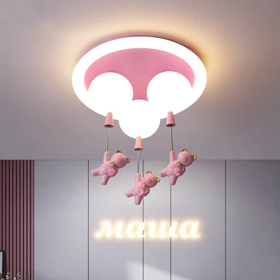 Contemporary Creative Kids Round Orb Bear Iron Resin Plastic LED Flush Mount Ceiling Light For Bedroom