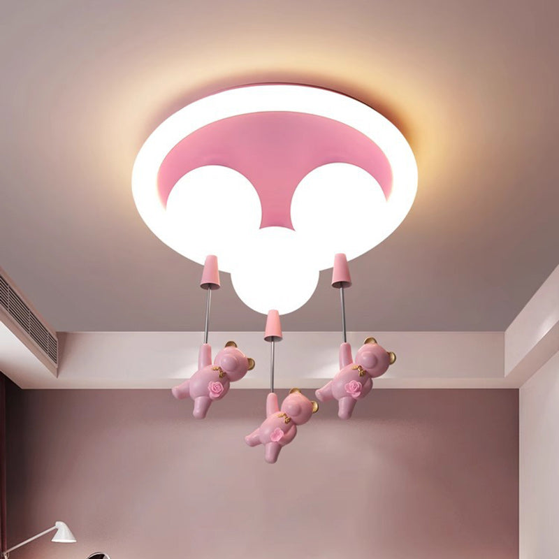 Contemporary Creative Kids Round Orb Bear Iron Resin Plastic LED Flush Mount Ceiling Light For Bedroom