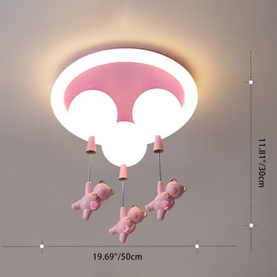 Contemporary Creative Kids Round Orb Bear Iron Resin Plastic LED Flush Mount Ceiling Light For Bedroom