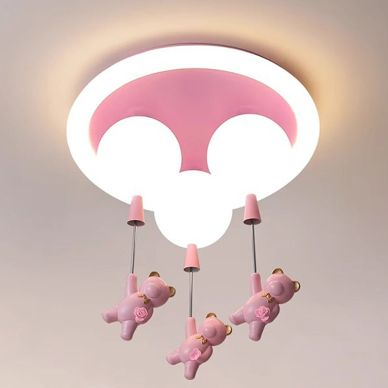 Contemporary Creative Kids Round Orb Bear Iron Resin Plastic LED Flush Mount Ceiling Light For Bedroom