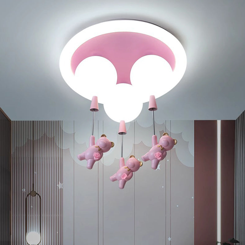 Contemporary Creative Kids Round Orb Bear Iron Resin Plastic LED Flush Mount Ceiling Light For Bedroom