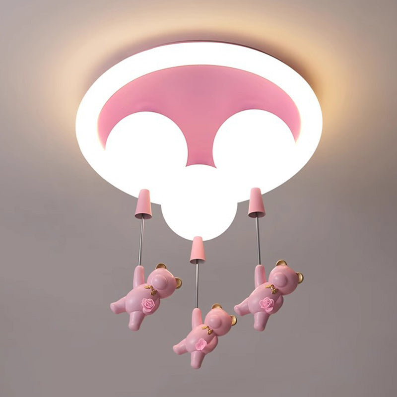 Contemporary Creative Kids Round Orb Bear Iron Resin Plastic LED Flush Mount Ceiling Light For Bedroom