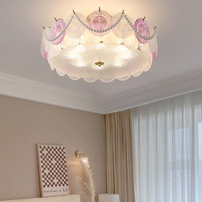 Contemporary Creative Kids Round Piece Pearl Hardware Glass 5/8 Light Semi-Flush Mount Ceiling Light For Bedroom