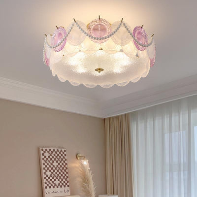 Contemporary Creative Kids Round Piece Pearl Hardware Glass 5/8 Light Semi-Flush Mount Ceiling Light For Bedroom