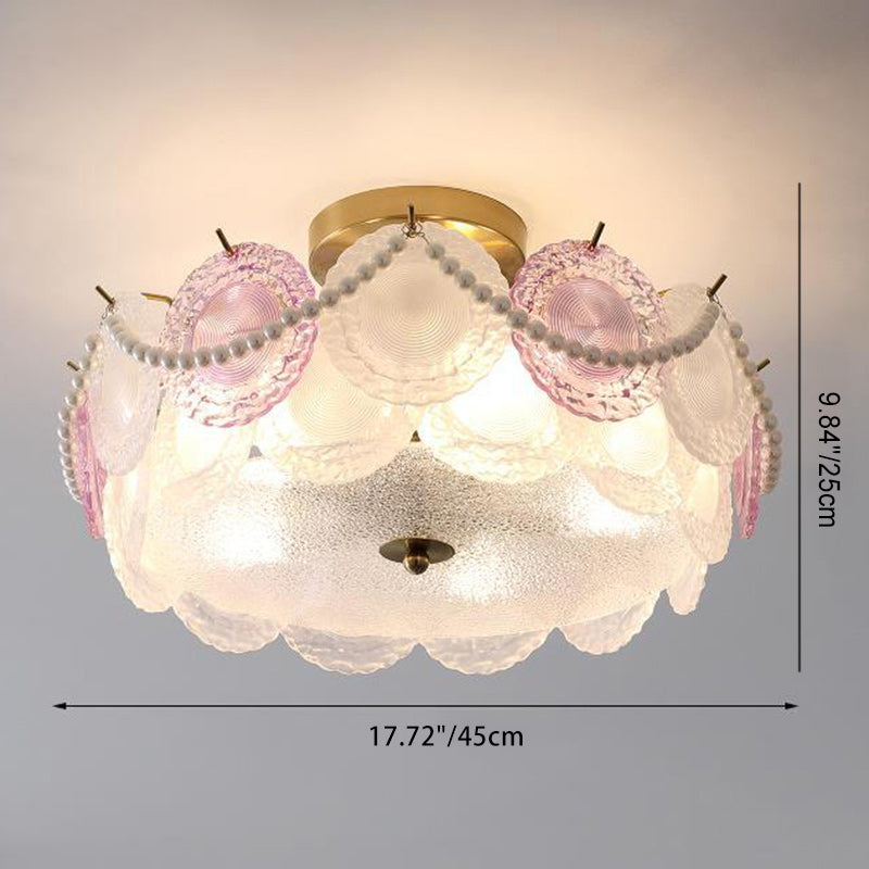 Contemporary Creative Kids Round Piece Pearl Hardware Glass 5/8 Light Semi-Flush Mount Ceiling Light For Bedroom