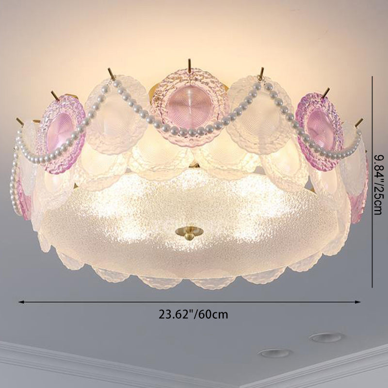 Contemporary Creative Kids Round Piece Pearl Hardware Glass 5/8 Light Semi-Flush Mount Ceiling Light For Bedroom