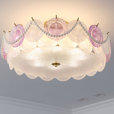 Contemporary Creative Kids Round Piece Pearl Hardware Glass 5/8 Light Semi-Flush Mount Ceiling Light For Bedroom