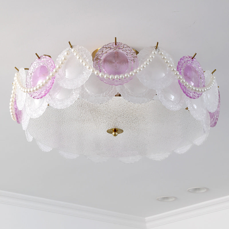 Contemporary Creative Kids Round Piece Pearl Hardware Glass 5/8 Light Semi-Flush Mount Ceiling Light For Bedroom