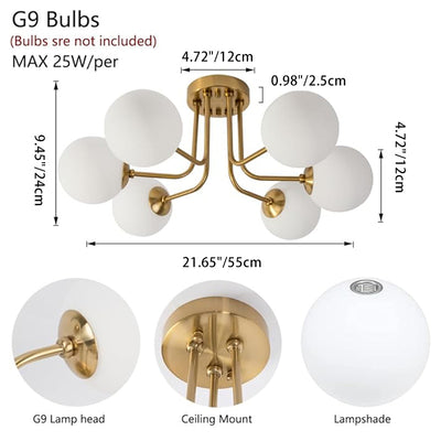 Moderne minimalistische Aststange, runde Kugel, Eisenglas, 3/6 Lichter, halbbündige Deckenleuchte für Wohnzimmer 