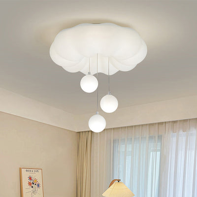 Contemporary Creative Cloud Orb Bow Iron PE LED Flush Mount Ceiling Light For Bedroom