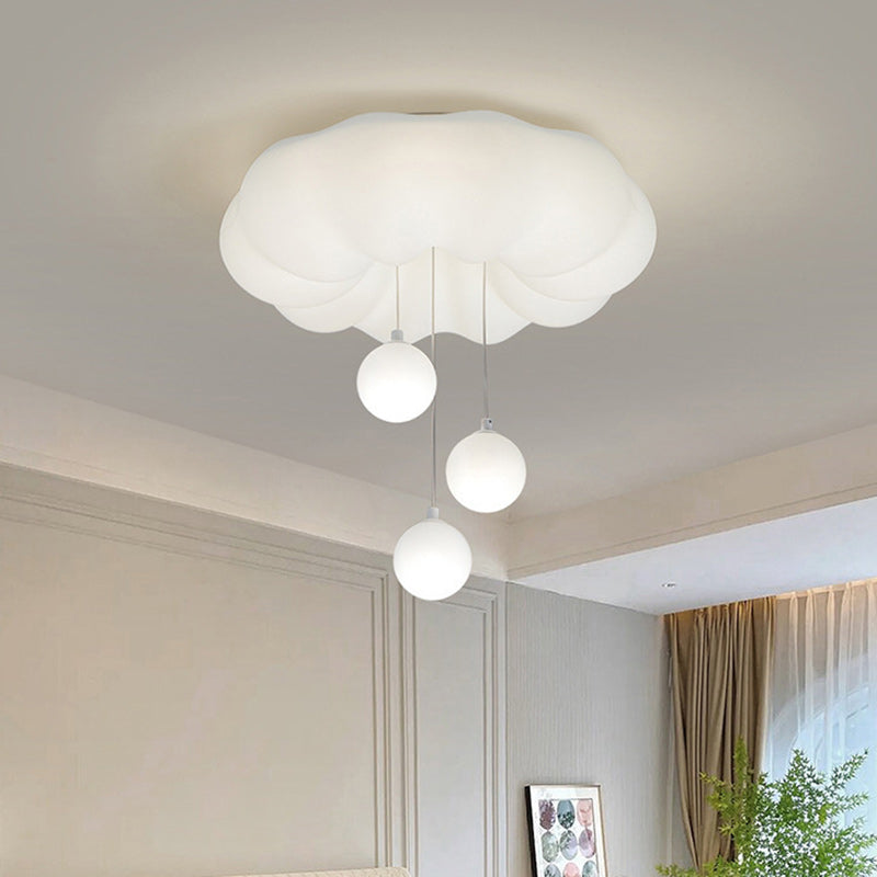 Contemporary Creative Cloud Orb Bow Iron PE LED Flush Mount Ceiling Light For Bedroom