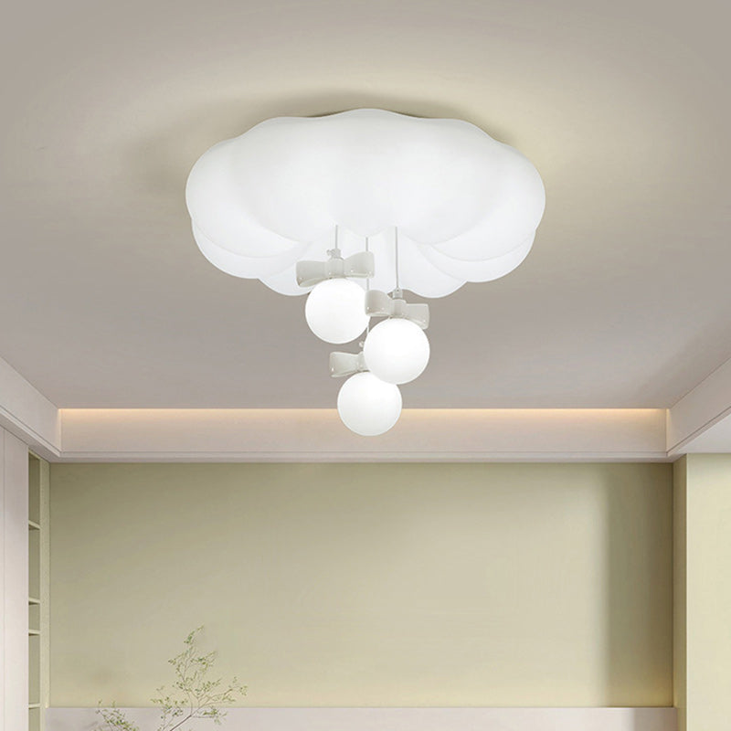 Contemporary Creative Cloud Orb Bow Iron PE LED Flush Mount Ceiling Light For Bedroom