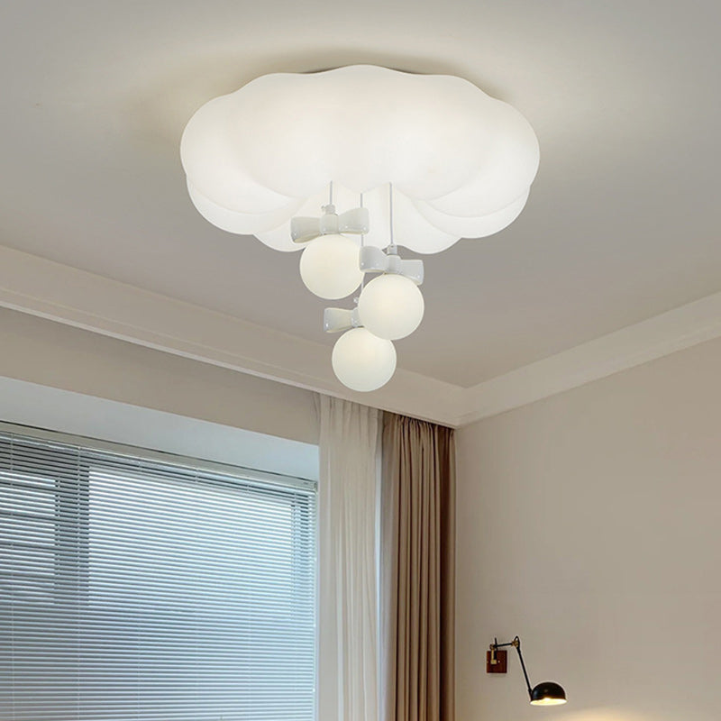 Contemporary Creative Cloud Orb Bow Iron PE LED Flush Mount Ceiling Light For Bedroom