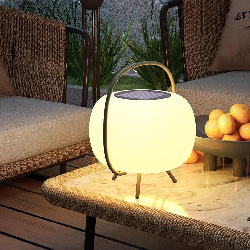 Modern Minimalist Solar Waterproof Portable Oval PE Shade Iron LED Outdoor Light For Garden