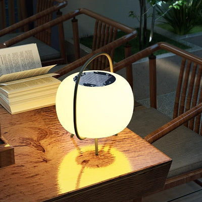 Modern Minimalist Solar Waterproof Portable Oval PE Shade Iron LED Outdoor Light For Garden